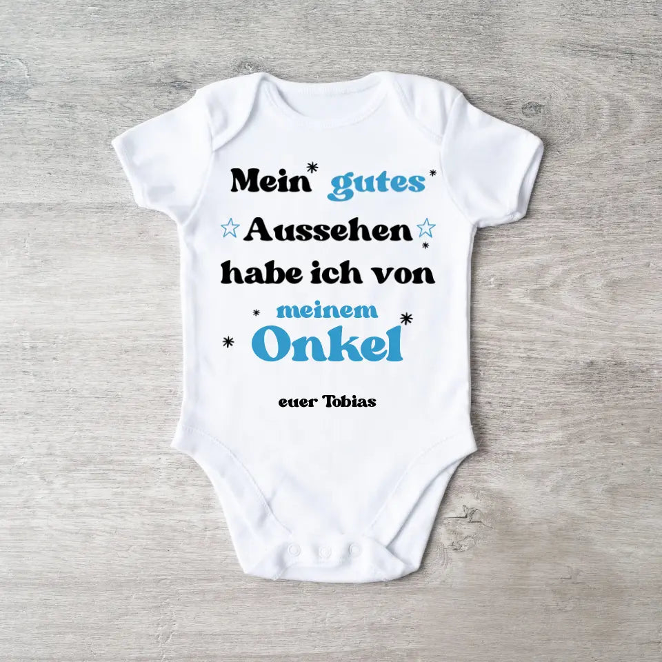 Mijn knappe uiterlijk van mijn oom - gepersonaliseerde baby onesie/romper, geboorteoom, tante, oma, opa, bodysuit van 100% biologisch katoen