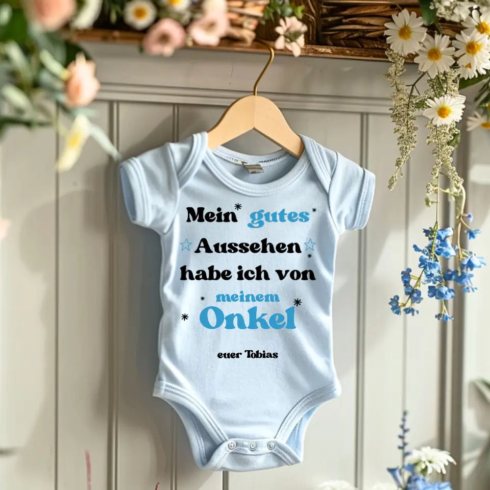 Mijn knappe uiterlijk van mijn oom - gepersonaliseerde baby onesie/romper, geboorteoom, tante, oma, opa, bodysuit van 100% biologisch katoen