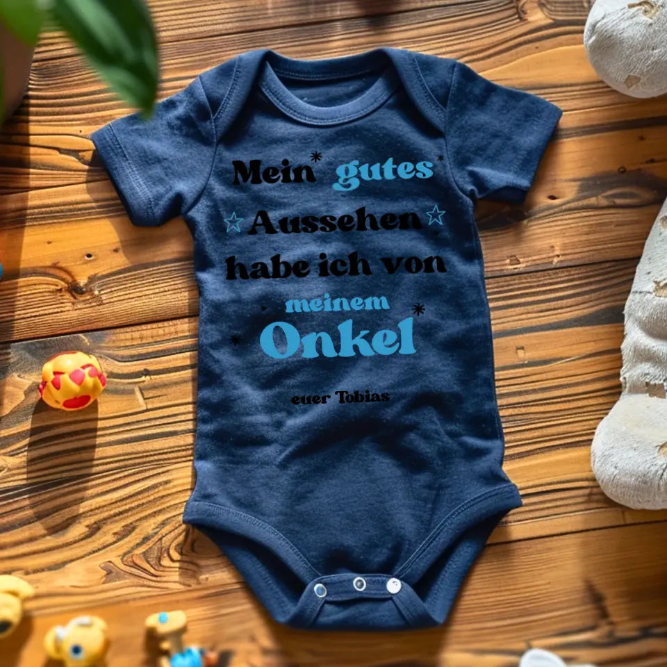 Mijn knappe uiterlijk van mijn oom - gepersonaliseerde baby onesie/romper, geboorteoom, tante, oma, opa, bodysuit van 100% biologisch katoen