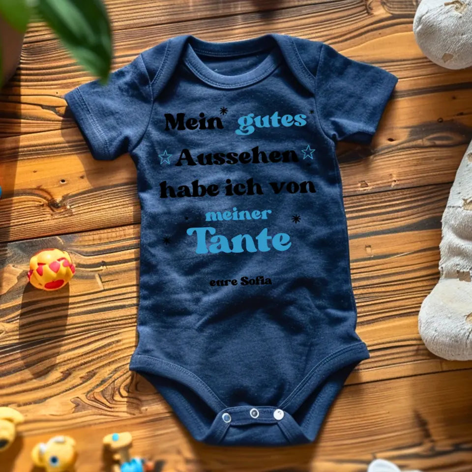 Ik kreeg mijn goede uiterlijk van mijn tante - gepersonaliseerde baby onesie/romper, geboorteoom, tante, oma, opa, bodysuit van 100% biologisch katoen