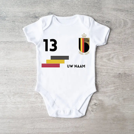 Maillot de football de la Belgique - Barboteuse bébé personnalisée avec nom et numéro de tapis, 100% coton biologique