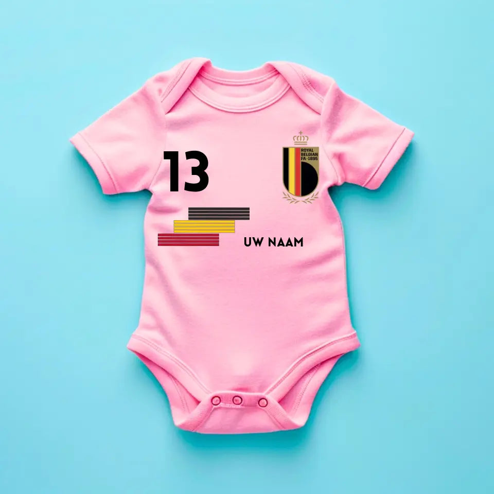 Maillot de football de la Belgique - Barboteuse bébé personnalisée avec nom et numéro de tapis, 100% coton biologique