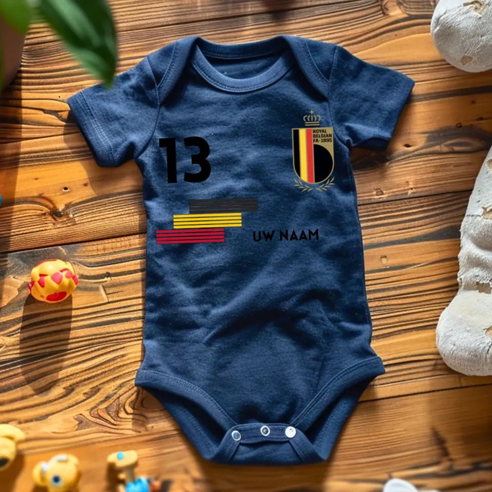 Maillot de football de la Belgique - Barboteuse bébé personnalisée avec nom et numéro de tapis, 100% coton biologique