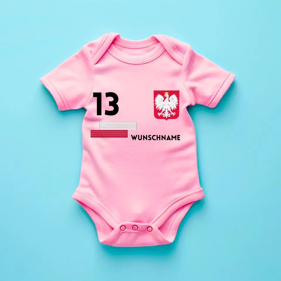 Pologne Football - Grenouillère bébé personnalisée, maillot avec nom et numéro personnalisables, body bébé 100 % coton biologique