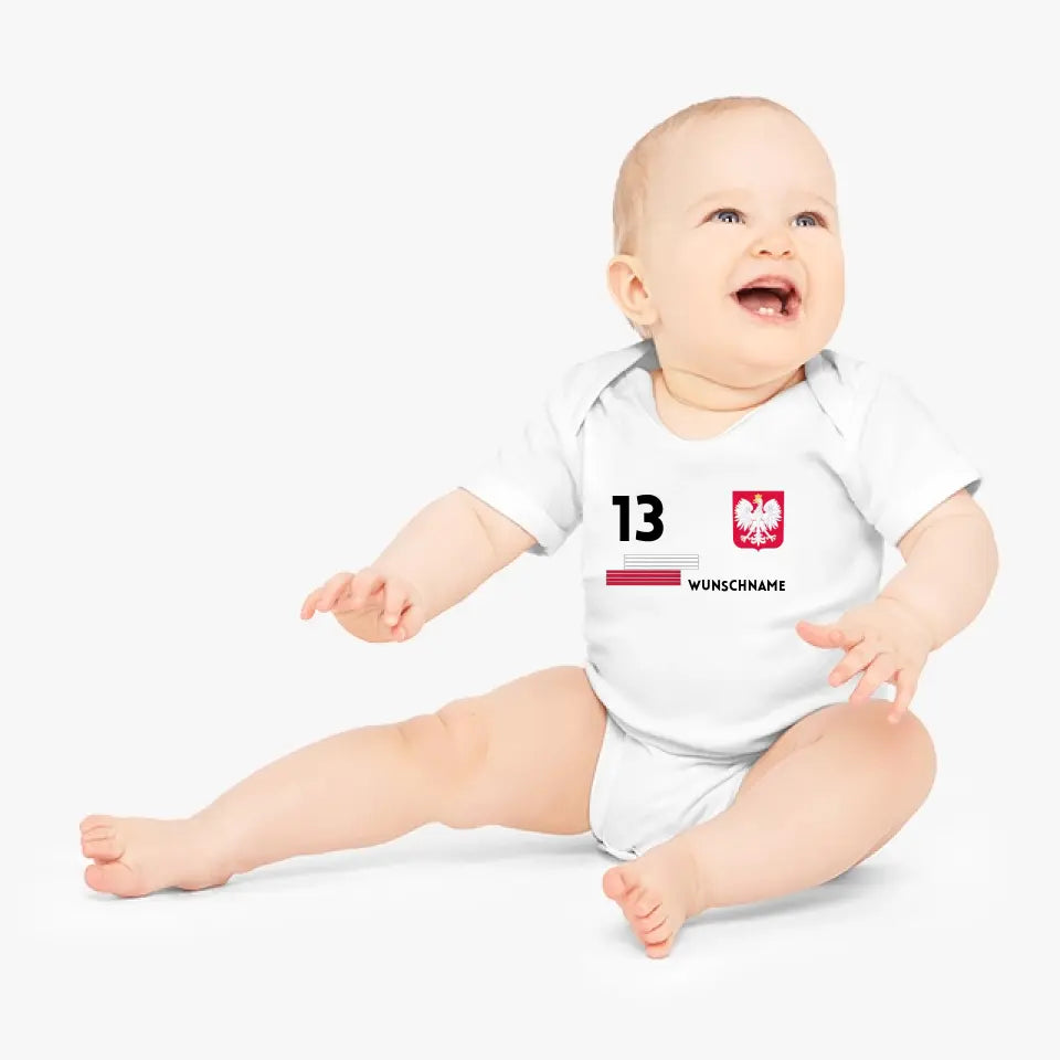 Pologne Football - Grenouillère bébé personnalisée, maillot avec nom et numéro personnalisables, body bébé 100 % coton biologique