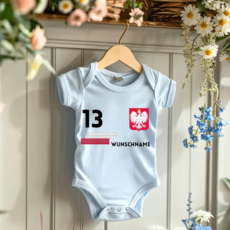 Pologne Football - Grenouillère bébé personnalisée, maillot avec nom et numéro personnalisables, body bébé 100 % coton biologique