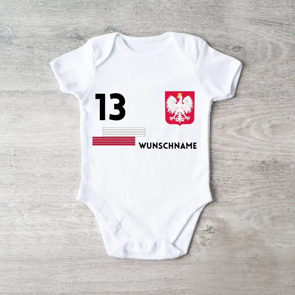 Pologne Football - Grenouillère bébé personnalisée, maillot avec nom et numéro personnalisables, body bébé 100 % coton biologique