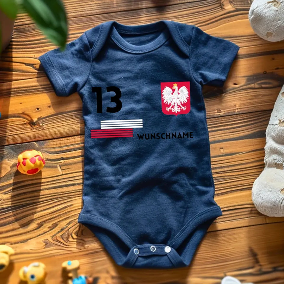 Pologne Football - Grenouillère bébé personnalisée, maillot avec nom et numéro personnalisables, body bébé 100 % coton biologique