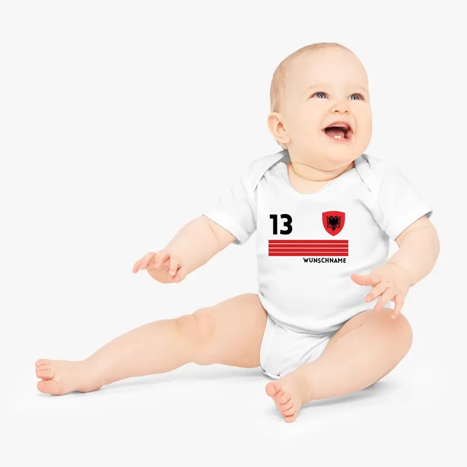 Voetbal Albanië - Gepersonaliseerd baby rompertje/rompertje, shirt met aanpasbare naam en nummer, babyrompertje van 100% biologisch katoen