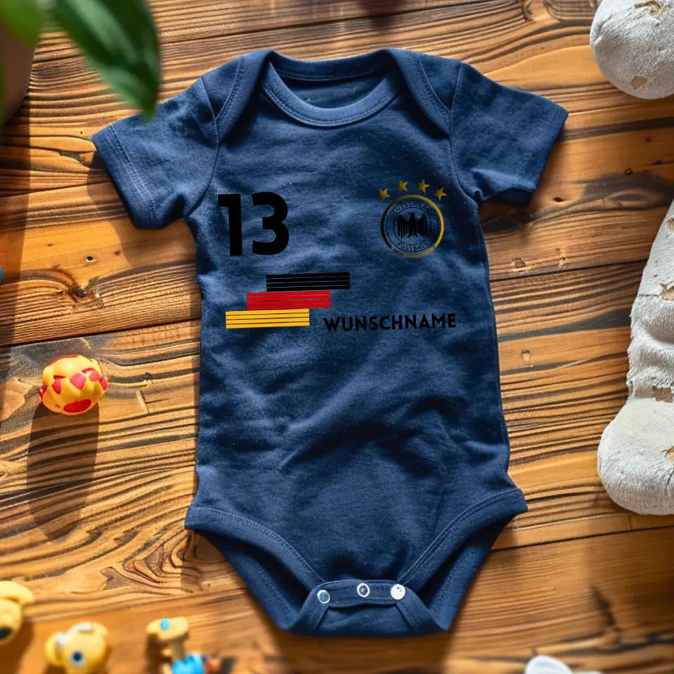 Duitsland Jersey Romper - Gepersonaliseerd babyrompertje, body met aanpasbare naam en rugnummer, 100% biologisch katoen,