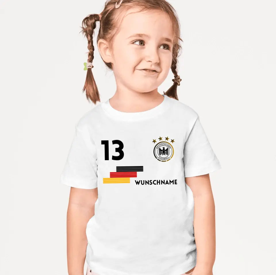 EM Duitsland Kindershirt - Gepersonaliseerd T-shirt voor kinderen, voetbal (100% katoen, individueel nummer en naam)