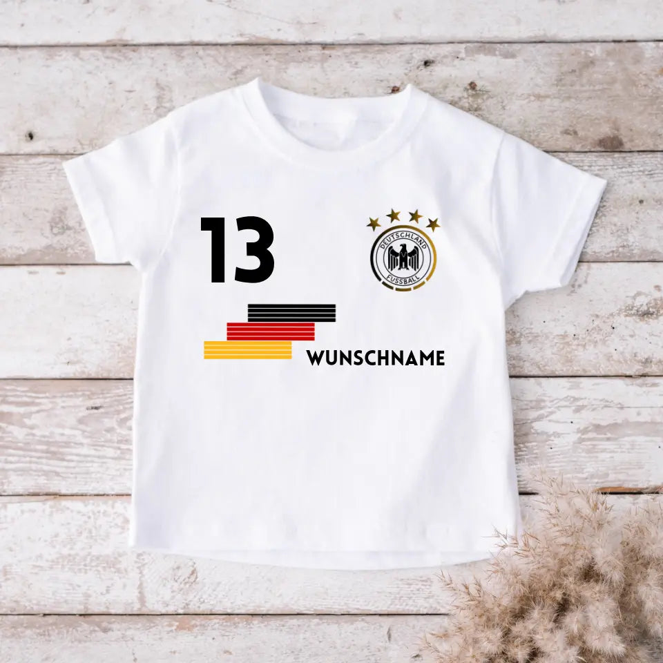 EM Duitsland Kindershirt - Gepersonaliseerd T-shirt voor kinderen, voetbal (100% katoen, individueel nummer en naam)