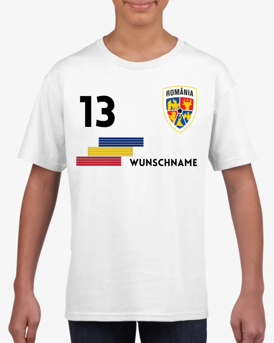 Europees Kampioenschap Roemenië Kindershirt - Gepersonaliseerd T-shirt voor kinderen, voetbal (100% katoen, individueel nummer en naam)