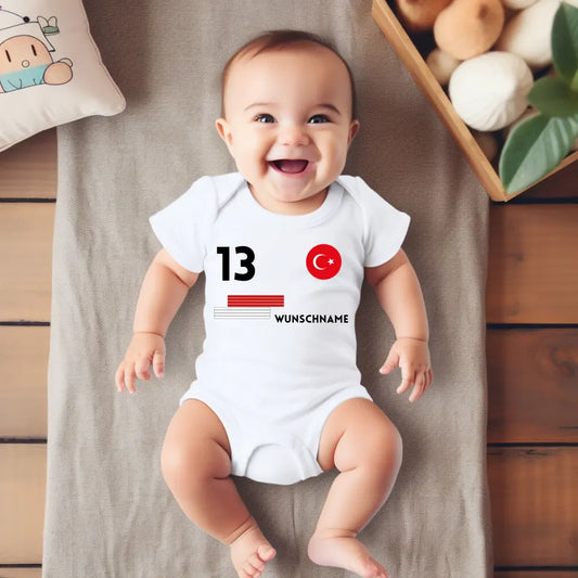 Türkiye Football - Gepersonaliseerd baby rompertje/rompertje, shirt met aanpasbare naam en nummer, babyrompertje van 100% biologisch katoen