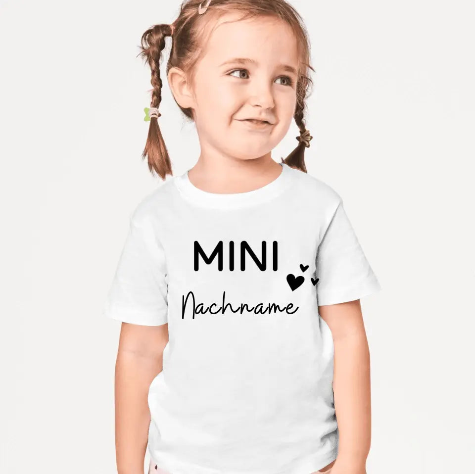 Mini-achternaam - gepersonaliseerd baby-T-shirt, 100% biologisch katoen