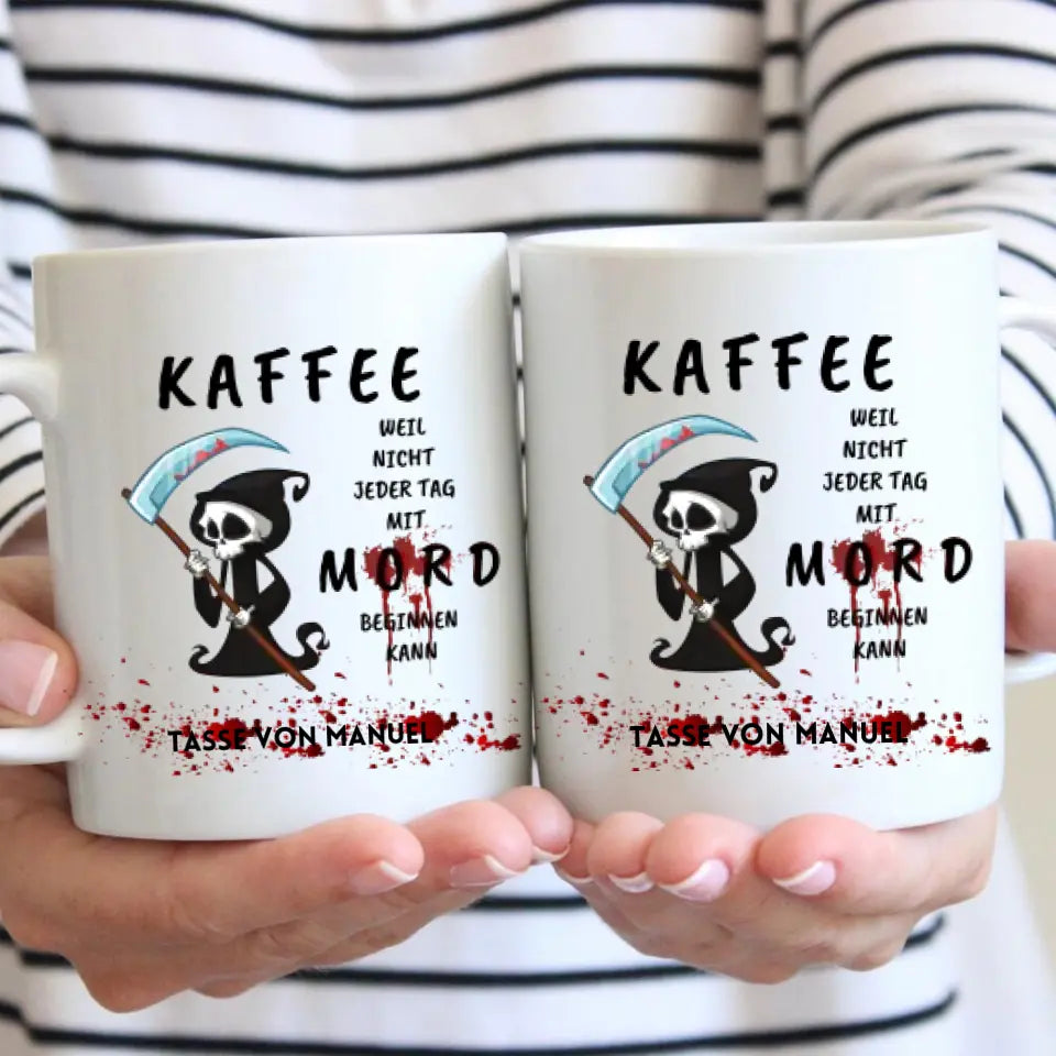 Koffiebeker gepersonaliseerd voor collega's, grappige kantoorbeker, niet elke dag begint met moord