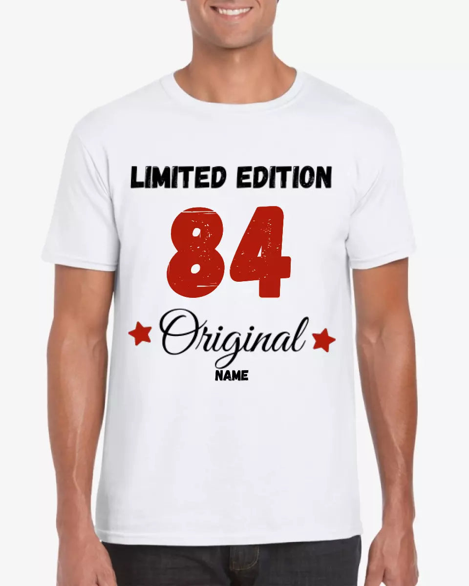 Limited Edition geboortejaar verjaardag - gepersonaliseerd T-shirt voor etikettering (100% katoen, unisex)