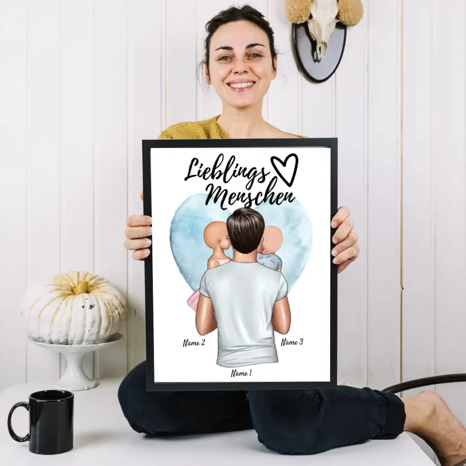 De mooiste manier is samen! - Gepersonaliseerde Vaderdagposter (vader met 1-4 kinderen)