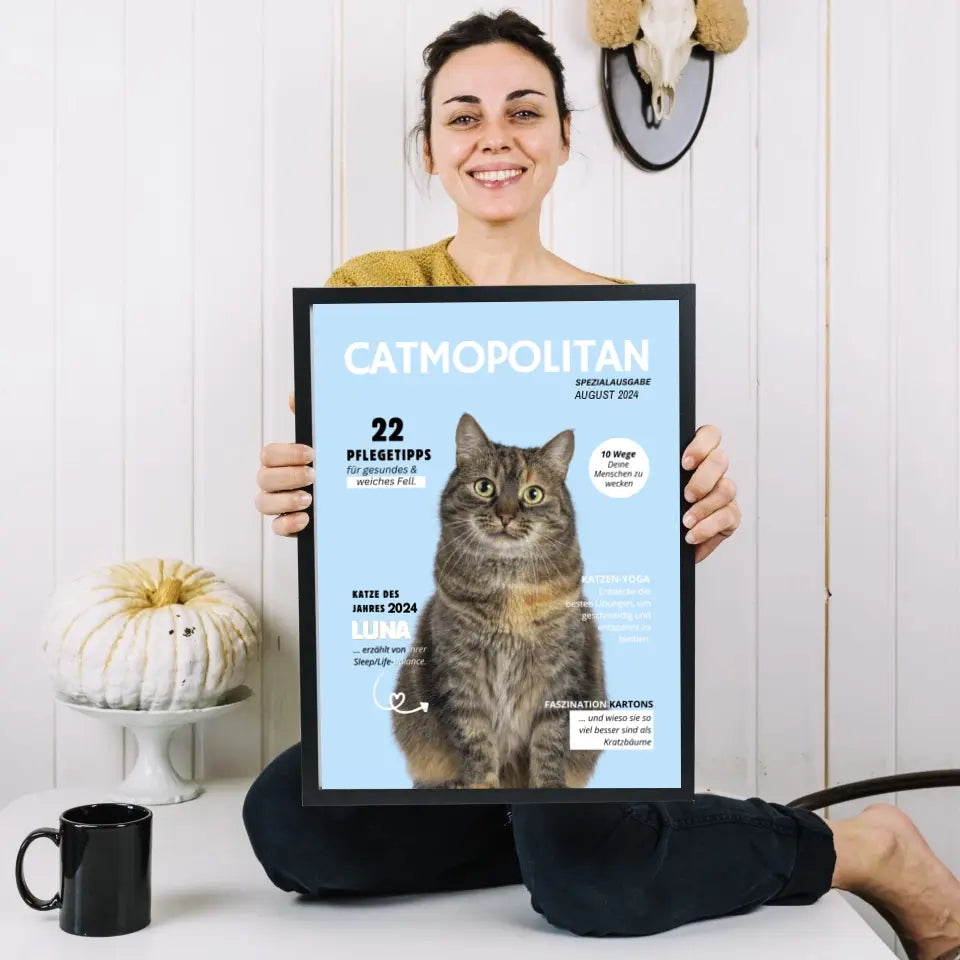 Affiche de couverture personnalisée pour animaux de compagnie - magazine pour chats avec photo de votre chat/matou
