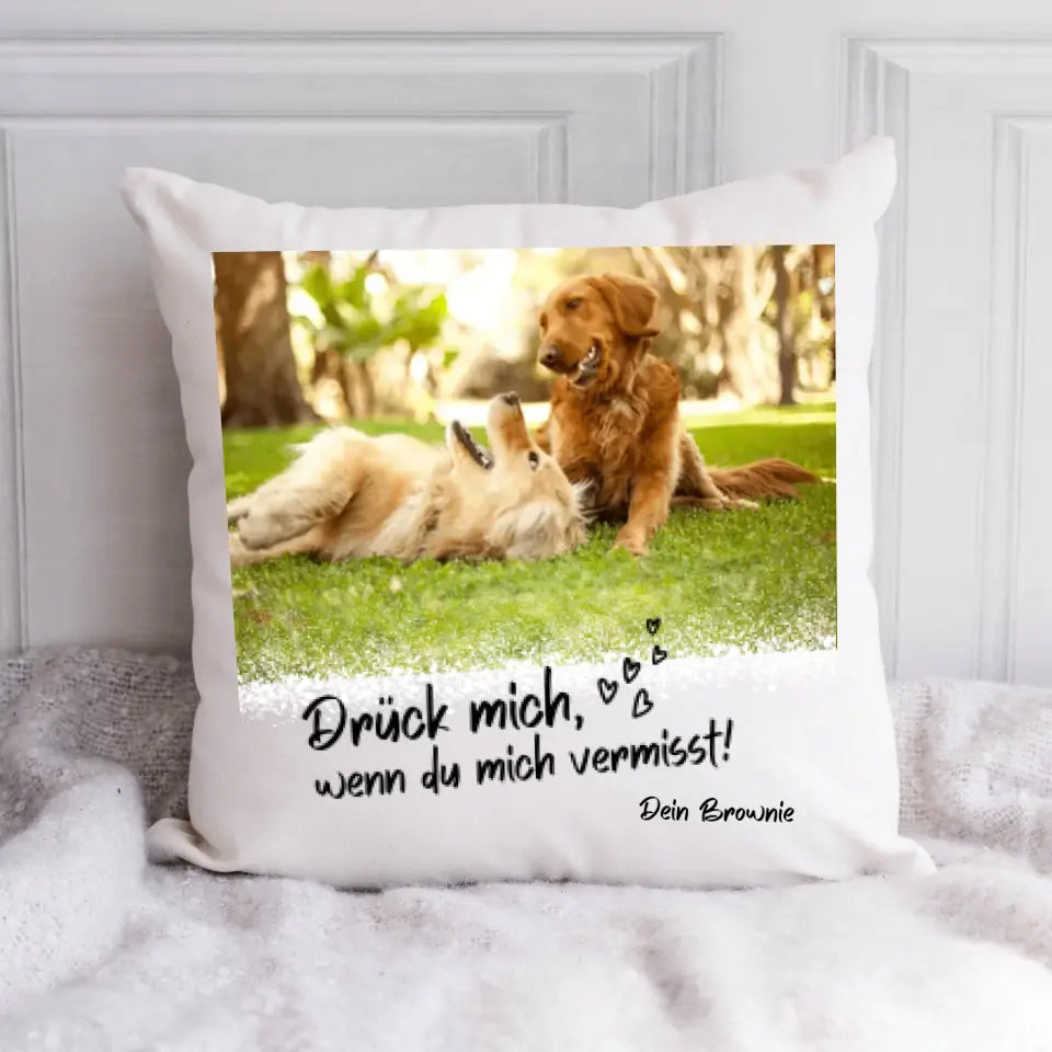Oreiller photo personnalisé, Embrasse-moi quand je te manque (animaux de compagnie, partenaire)