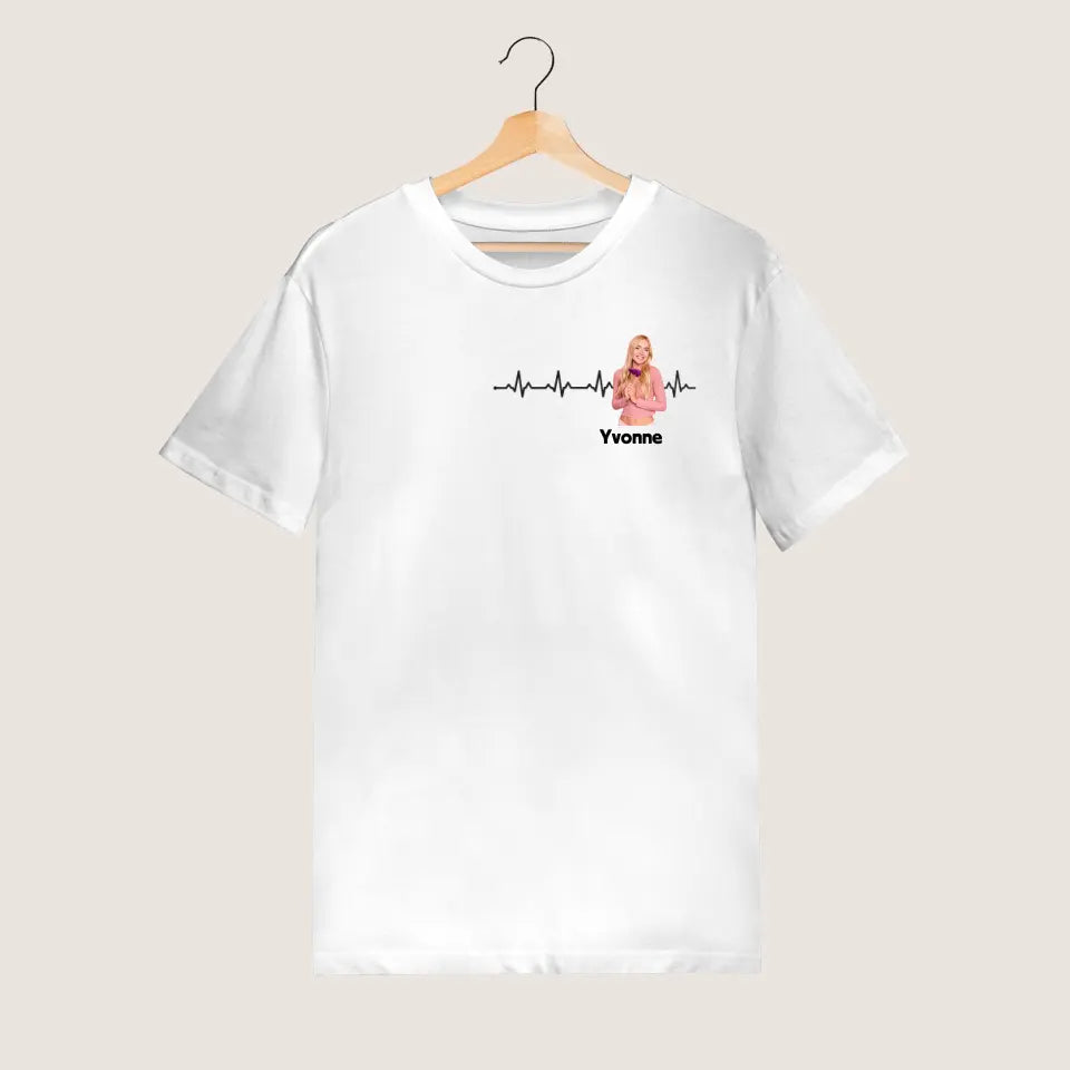 T-shirt photo personnalisé "Mon rythme cardiaque" avec la photo de ta personne préférée (partenaire, amis, famille)