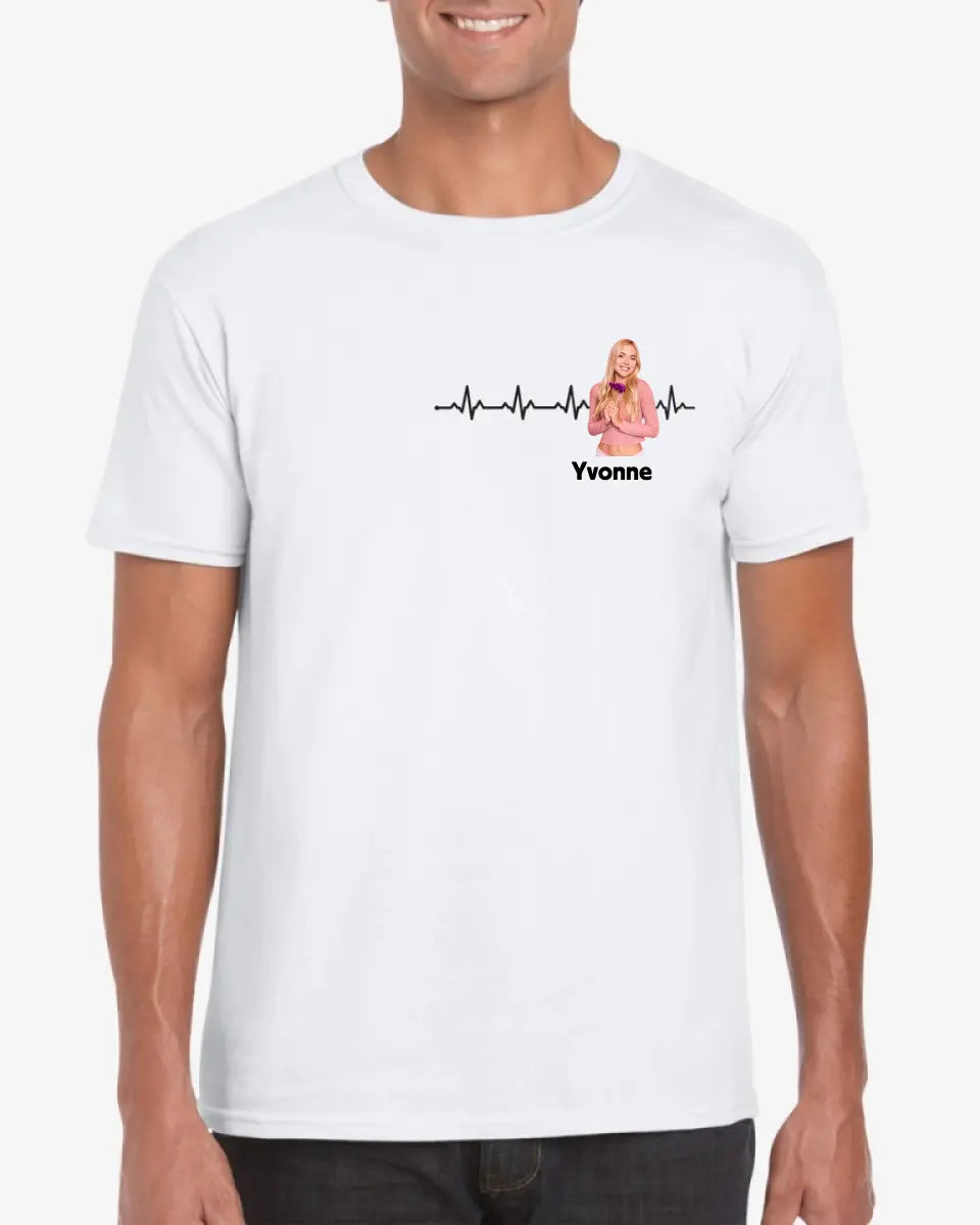 T-shirt photo personnalisé "Mon rythme cardiaque" avec la photo de ta personne préférée (partenaire, amis, famille)