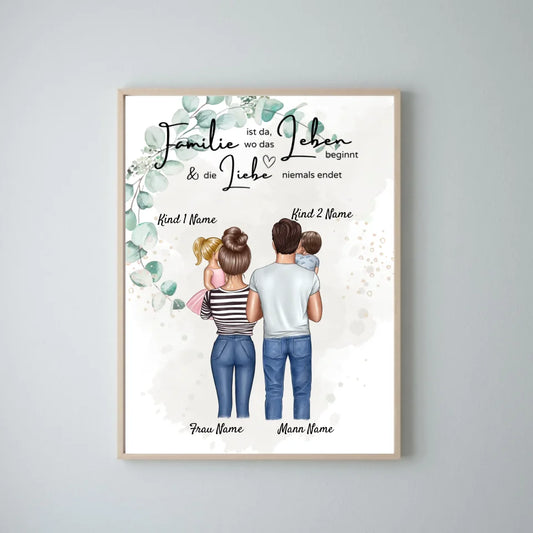 My Little Family - Gepersonaliseerde poster (ouders met 1-4 kinderen, baby's)