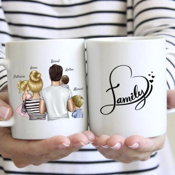 Parents avec enfants - Mug personnalisé (1-4 enfants), cadeau individuel famille