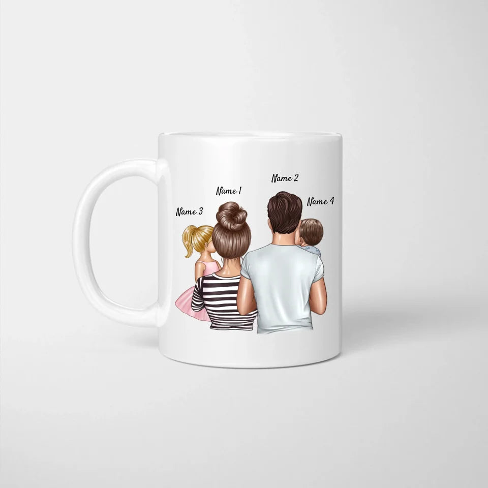 Parents avec enfants - Mug personnalisé (1-4 enfants), cadeau individuel famille