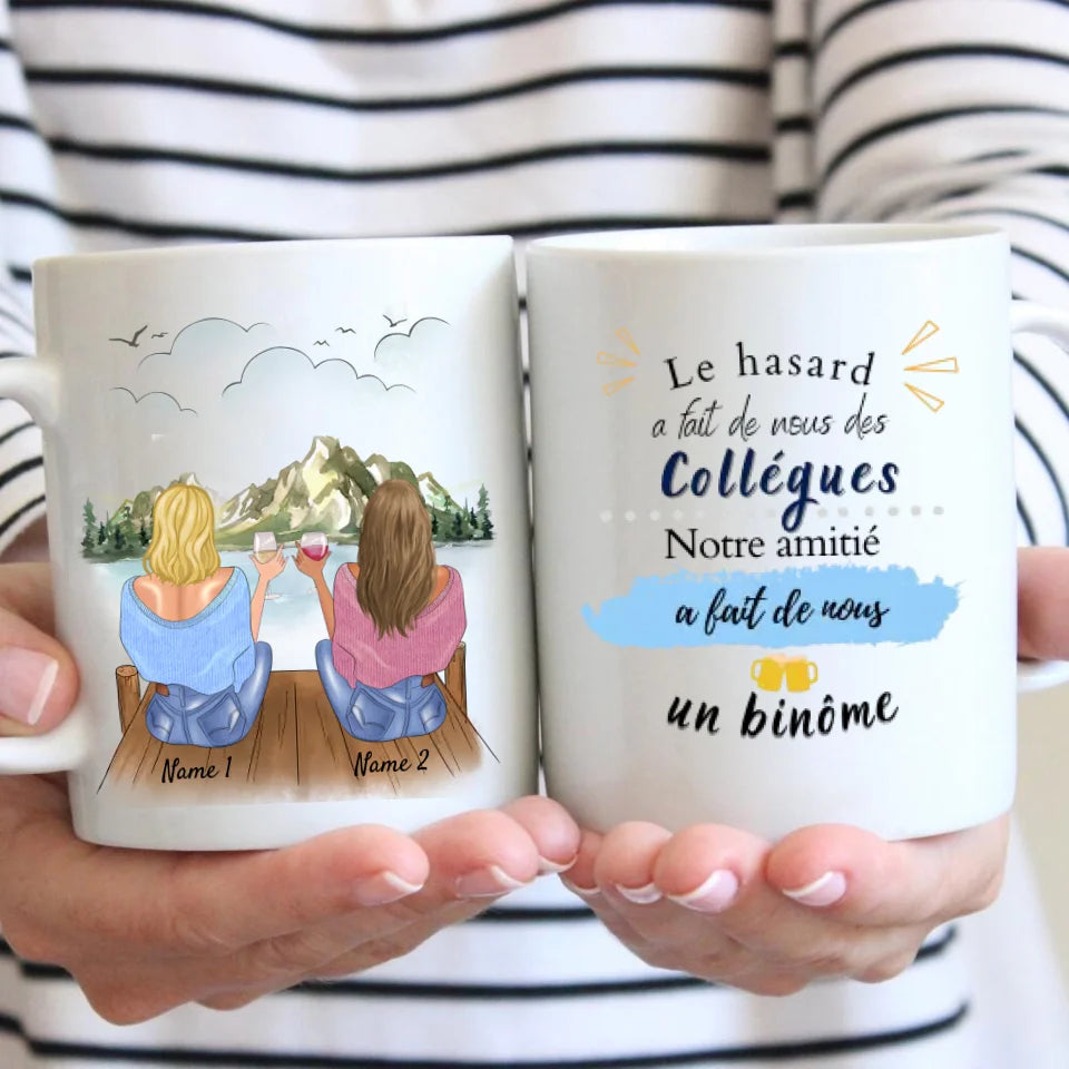 Een binome, Meilleures collègues met hout - Mok gepersonaliseerd (2-4 personen), individueel cadeau