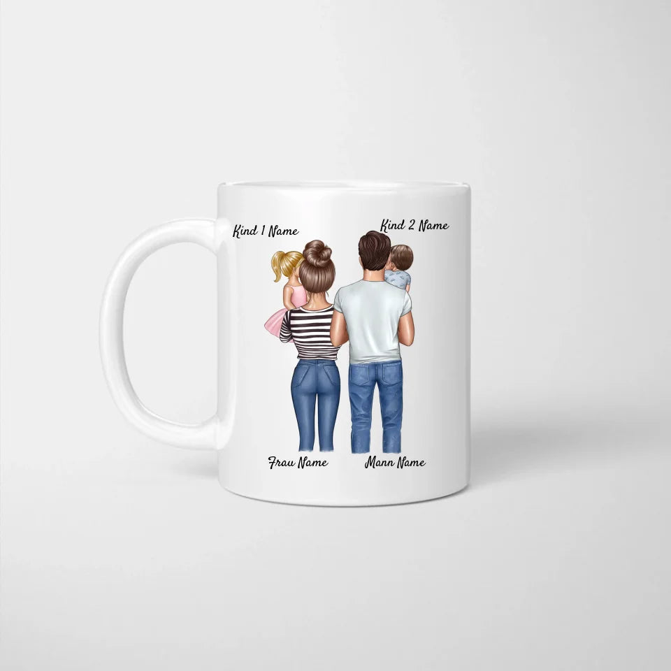 Mug familial personnalisé "J'aime Noël, mais toi encore plus" (parents, 1-4 enfants)