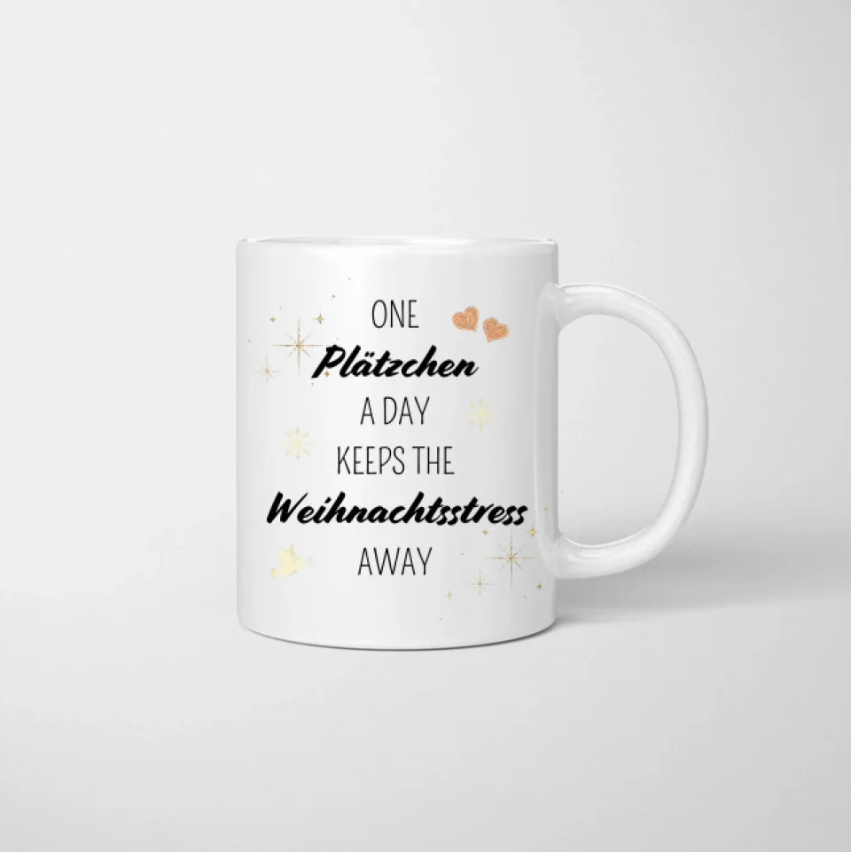 Un biscuit par jour éloigne le stress de Noël - Mug personnalisé pour amis et collègues (2-4 personnes)