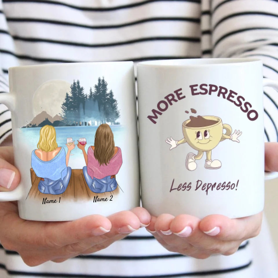 Meer espresso, minder depressie - Gepersonaliseerde mok voor vrienden en collega's (2-4 personen)