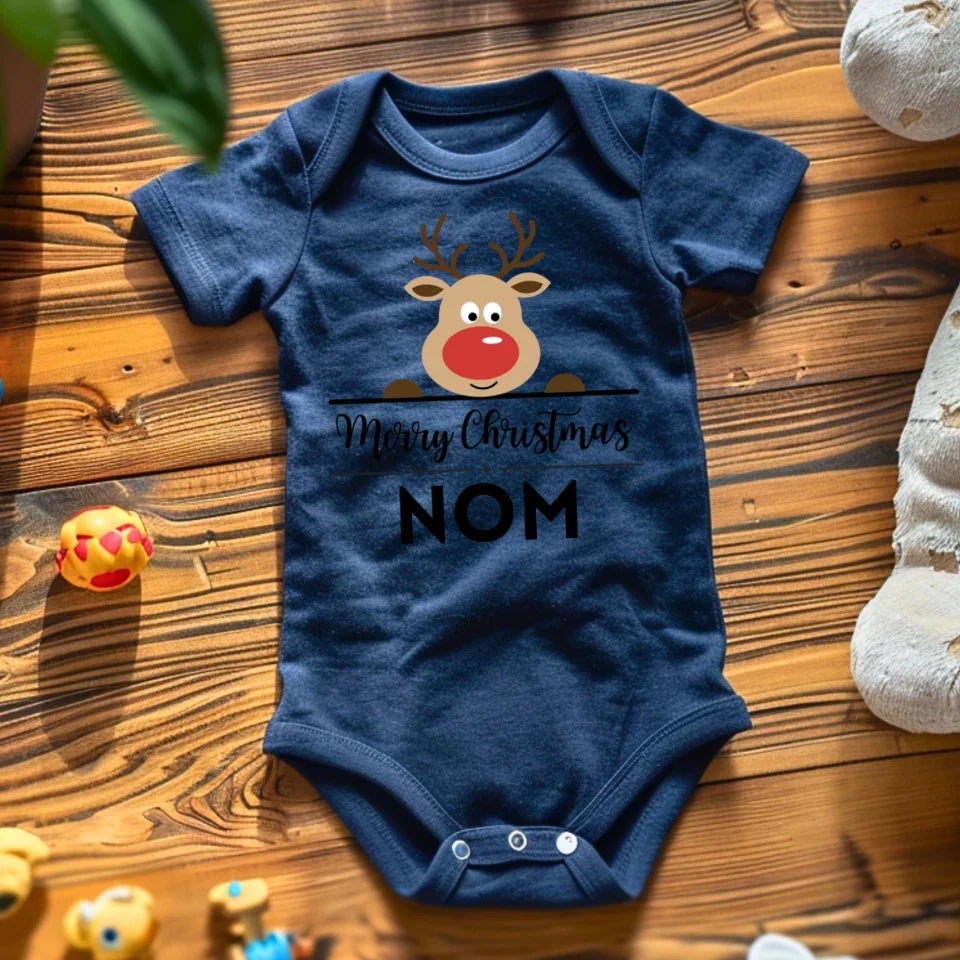 Joyeux Noël Bébé - Combinaison/dorsale bébé personnalisée pour Noël, 100% coton bio
