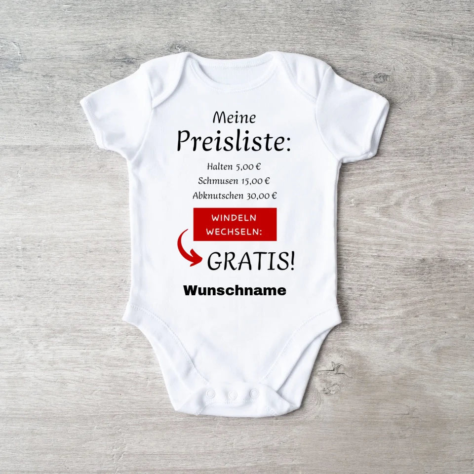Liste de prix pour bébé, changement de couche gratuit - Grenouillère/combinaison personnalisée pour bébé, cadeau de Noël amusant, 100 % coton biologique