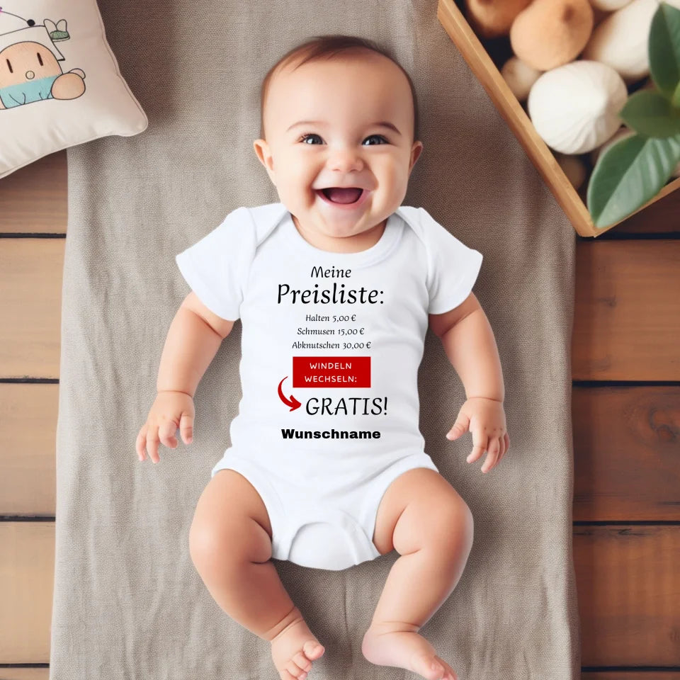 Liste de prix pour bébé, changement de couche gratuit - Grenouillère/combinaison personnalisée pour bébé, cadeau de Noël amusant, 100 % coton biologique