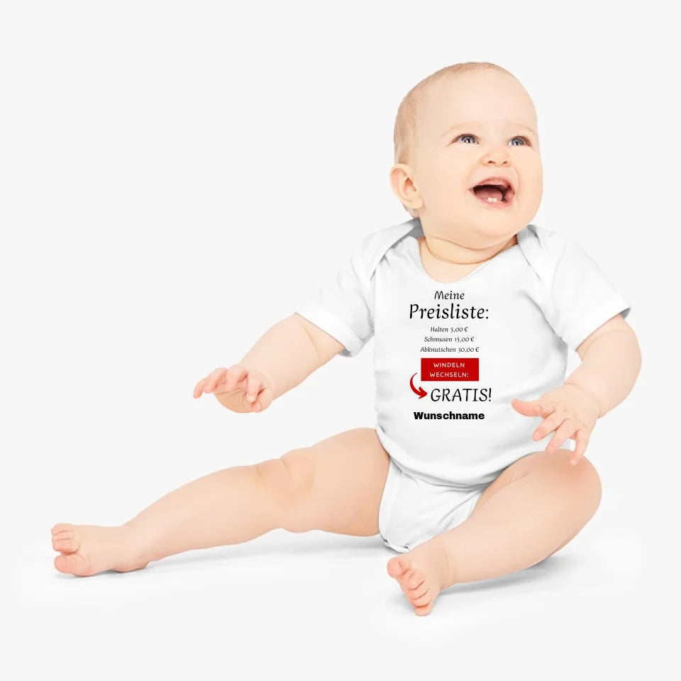 Liste de prix pour bébé, changement de couche gratuit - Grenouillère/combinaison personnalisée pour bébé, cadeau de Noël amusant, 100 % coton biologique