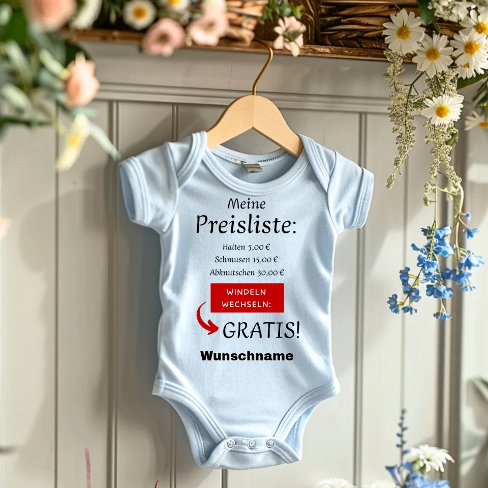 Liste de prix pour bébé, changement de couche gratuit - Grenouillère/combinaison personnalisée pour bébé, cadeau de Noël amusant, 100 % coton biologique