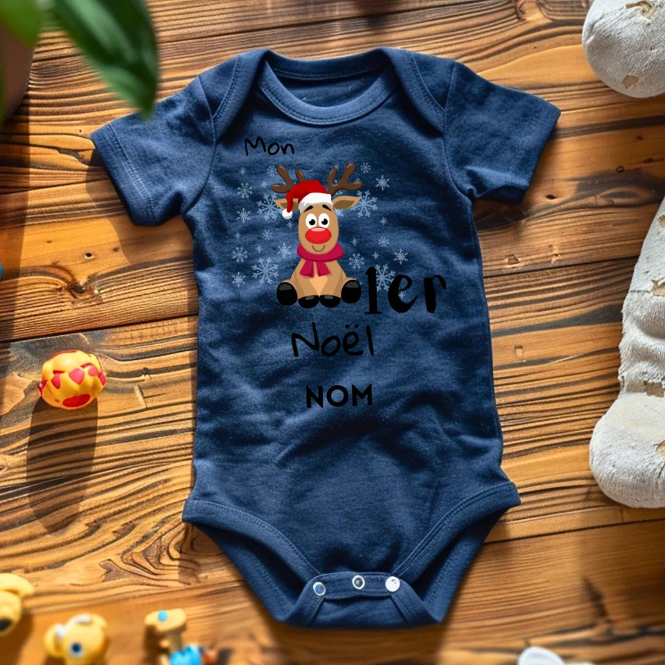Mijn 1e Kerstmis - Gepersonaliseerd baby rompertje/rugstuk voor Kerstmis, 100% biologisch katoen