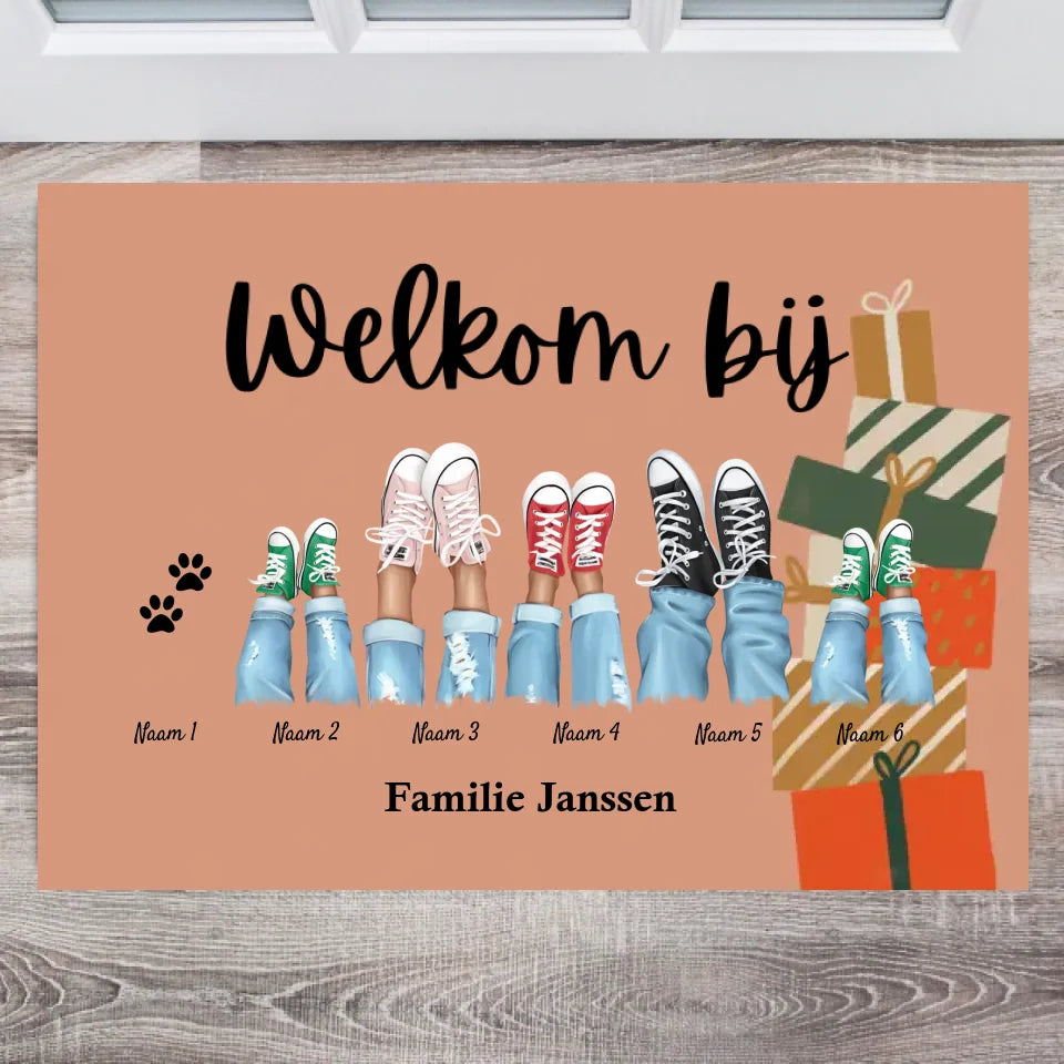 Bienvenue dans notre famille/Joyeux Noël - Paillasson familial personnel