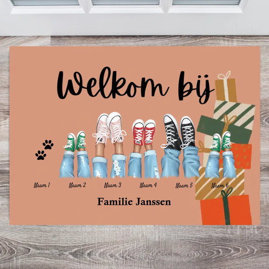 Bienvenue dans notre famille/Joyeux Noël - Paillasson familial personnel