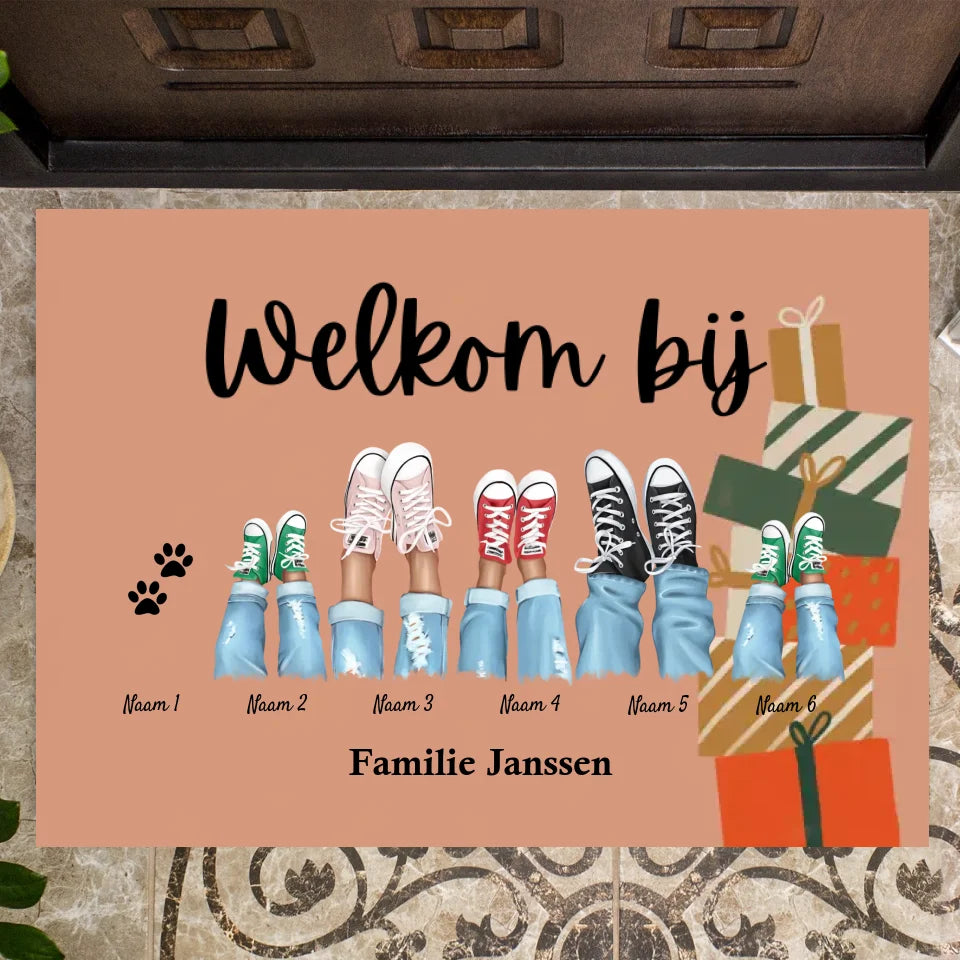Bienvenue dans notre famille/Joyeux Noël - Paillasson familial personnel