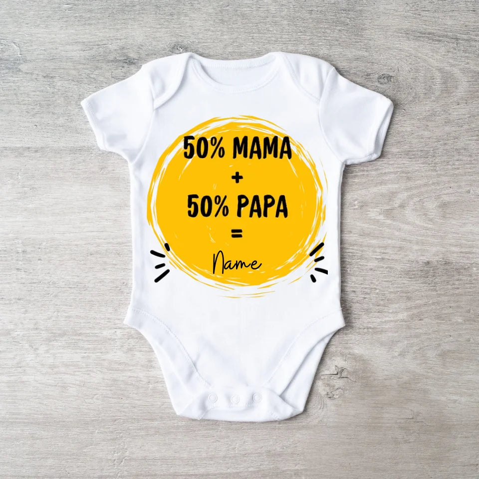 50 % maman + 50 % papa = moi - Grenouillère/combinaison personnalisée pour bébé, 100 % coton biologique