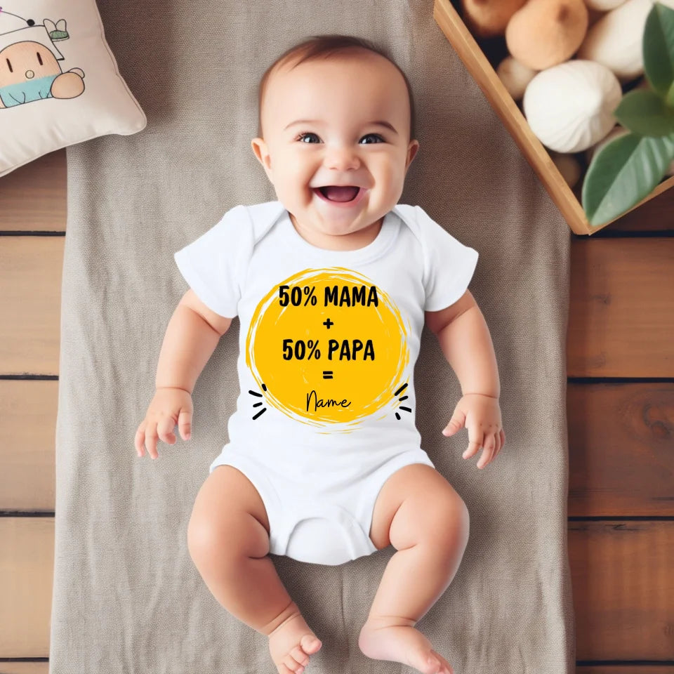 50 % maman + 50 % papa = moi - Grenouillère/combinaison personnalisée pour bébé, 100 % coton biologique