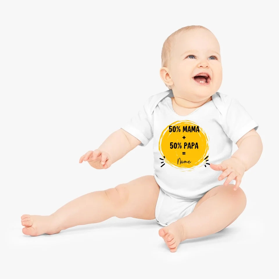 50 % maman + 50 % papa = moi - Grenouillère/combinaison personnalisée pour bébé, 100 % coton biologique