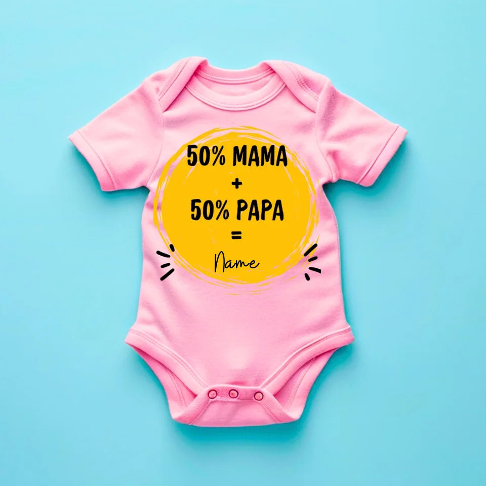 50 % maman + 50 % papa = moi - Grenouillère/combinaison personnalisée pour bébé, 100 % coton biologique