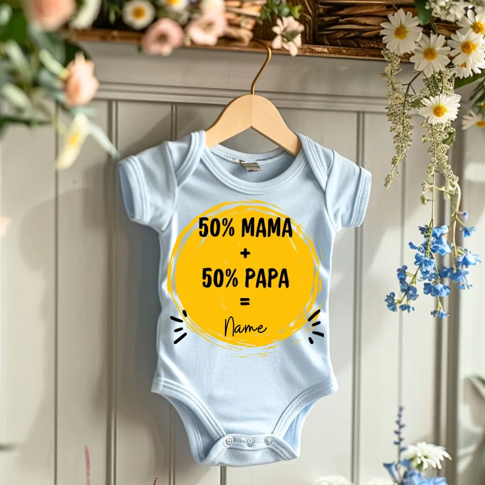 50 % maman + 50 % papa = moi - Grenouillère/combinaison personnalisée pour bébé, 100 % coton biologique