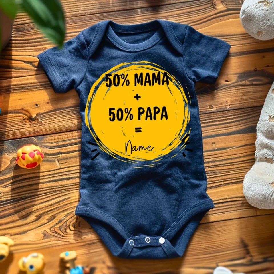 50 % maman + 50 % papa = moi - Grenouillère/combinaison personnalisée pour bébé, 100 % coton biologique