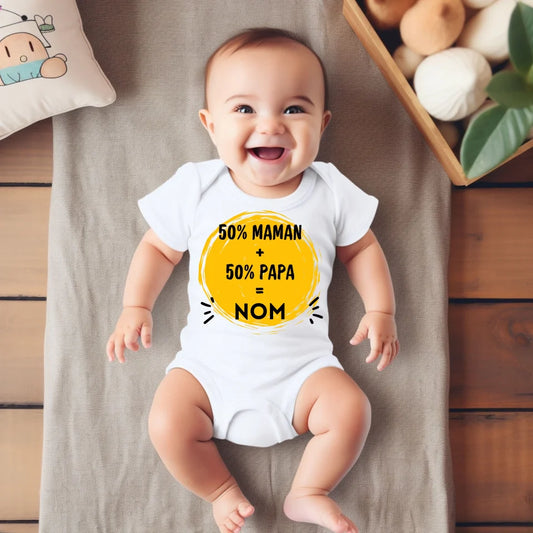 50% Maman + 50% Papa = Moi - Body/dos bébé personnalisé pour Noël, 100% coton bio