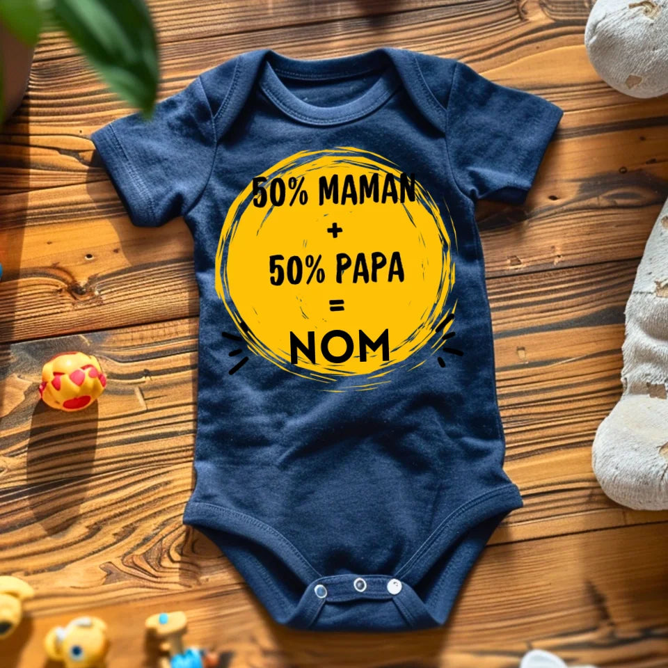 50% Maman + 50% Papa = Moi - Body/dos bébé personnalisé pour Noël, 100% coton bio